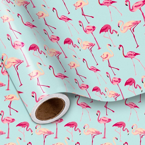 LeZakaa Flamingo Wrapping Paper Roll, Pink Flamingo Design Gift Wrap
