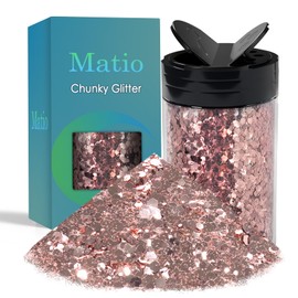 Matio Chunky Glitter 7.8oz/220g Rosy Gold Craft Ultra Fine Glitter Powder Mixed Chunky PET Flakes Sequins for Resin Epoxy Painting Arts Cosmetic Nail Hair Makeup Tumblers Slime Party Festival Decor