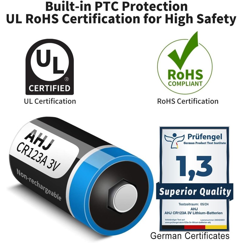 CR123A 3V Lithium Battery, 20 Pack 1600mAh CR123 CR17345 Batteries