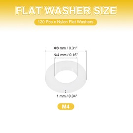 PATIKIL M4 Nylon Flat Washers, 120 Pcs 4mm ID 8mm OD 1mm Thick Plastic Sealing Flat Round Washer Spacer Gaskets Replacement for Plumbing Faucet Hose Fastener Bolt, White