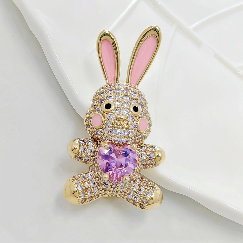 CYPINA Adorable Pink Enamel CZ Bunny Rabbit Brooch Pin with