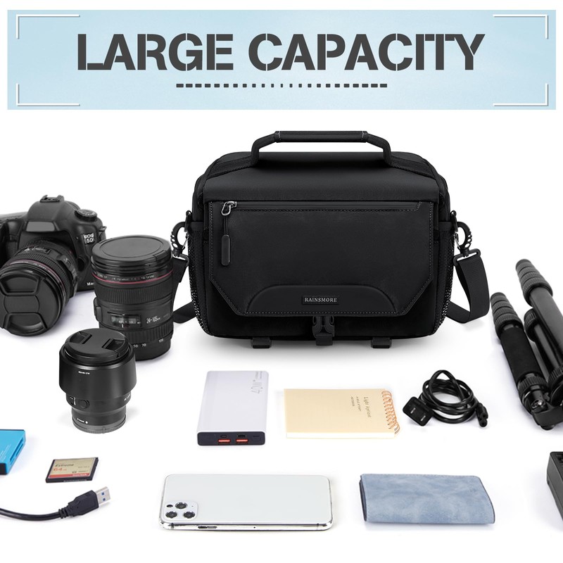RAINSMORE Camera Bag, Small Waterproof Camera Sling Bag DSLR/SLR/Mirrorless Camera