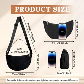 Dazzroi Corduroy Crescent Bag for Women, black