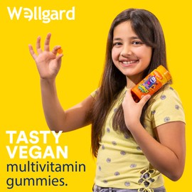 Wellgard Vegan Childrens Vitamins, Kids Multivitamin Gummies - Kids Vitamins Multivitamins, 60 Gummies, Orange Flavour