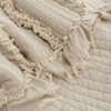 Ultra Soft Pre-Washed Quilted Boho Throw Blanket, Ruffle Fringed Beige