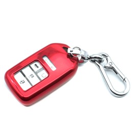 INFIPAR Fit for Honda Civic CR-V CR-Z Fit Accord Odyssey Clarity HR-V Insight Passport Pilot Ridgeline Crosstour TPU Key Fob Cover Case Shell Holder Keyless Entry Sleeve Accessories, Red