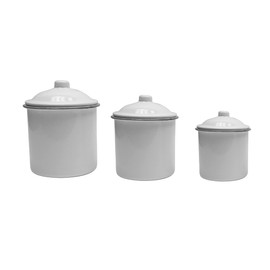 Treasure Gurus Grey Rimmed Enamelware Kitchen Canister Set 3pc Vintage Countertop Food Storage Decor