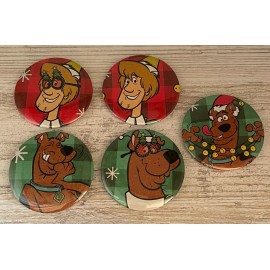 Repurposed Gift Wrapping Paper Christmas Scooby & Shaggy 2.25" Badge Buttons Set