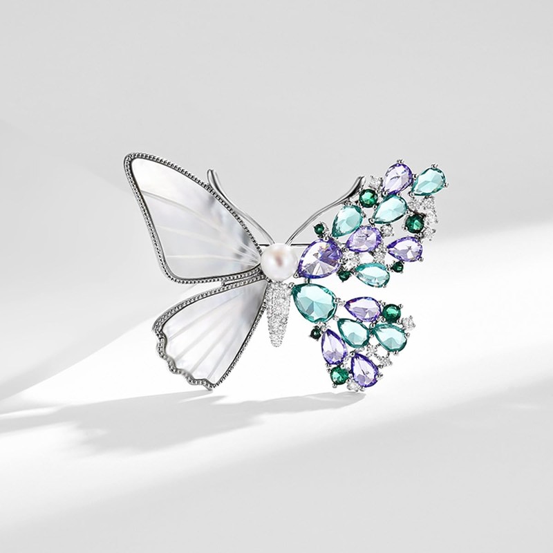 Elegant Silver Butterfly Brooch - Copper with Tungsten Gold Plating,