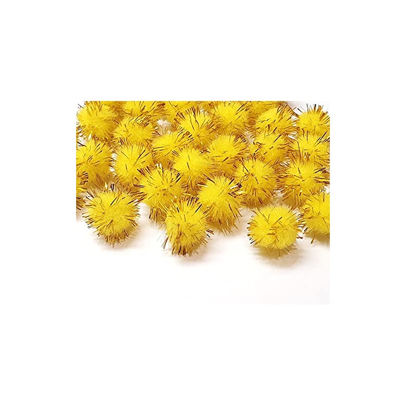Pack of 100 Plush Pompoms with Gold Glitter, Round Pompom,