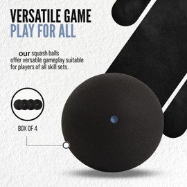 4PCS Squash Balls Set, 3 Single Dot and 1 Double Yellow Dot, Training and Competition