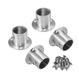 S SYDIEN 4PCS Closet Pole Socket, 1-1/4 Inch Stainless Steel Closet Rod Bracket High Flange Heavy Duty Closet Rod Holders for Wardrobe Curtain Shower, O-Shaped with Screws, Silver