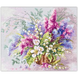 MARUSSIA Magic Needle Zweigart Edition Cross Stitch Craft Kit Lily of the Valley and Lilac Counted Pattern 28 x 23 cm