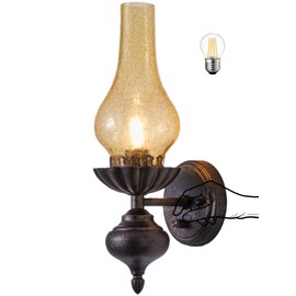 DOFANIE Vintage Wall Sconce, Antique Bronze Finish Rustic Wall Lamp, Farmhouse Industrial Glass Shade Lighting Fixture for Bedroom Living Room Hallway Entryway (Amber Hardwired+Switch)