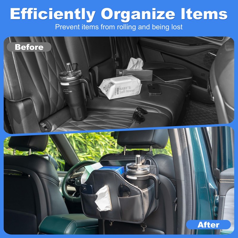 Upgraded Car Seat Back Organizer With Extra Large Tissue Holder