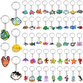 50Pcs Ocean Animals Keychains Bulk,DIY Cute Fish Keychain Charms,Backpack Charms for Girls,Backpack Keychains Include Many Sea Animals,PVC Key Ring,Prize Box Toys for Classroom and Party Favors gifts