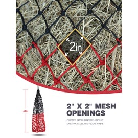 Harrison Howard Dual-Color 40'' Slow Feed Hay Net for Horses with 2"x2" Mesh Holes Goat Feeder Black-Red 2PCS
