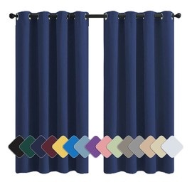 MENGH Opaque Curtain Bedroom Eyelets Thermal Curtains Cold Protection (24 Colours, 82 Sizes) Dark Blue 1 Piece 90 x 100 cm (H x W)