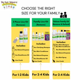 My Hair Helpers Complete Family Head Lice Treatment Kit includes Nit Comb, Works for 2-4 Kids