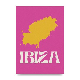 Lithobee - Ibiza Map - Printed Wall Art Design in Sizes A2, A3 & A4 Framed in a Stylish Quality Coloured Frame or Unframed (A4 Unframed)