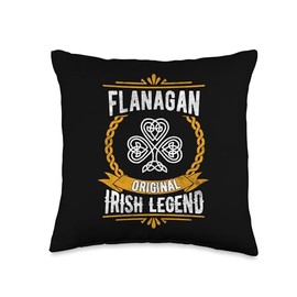 Flanagan Irish Legend Vintage Shamrock Family Name Throw Pillow