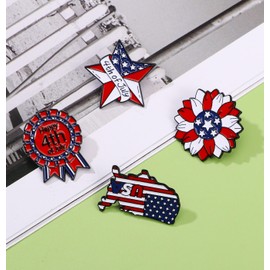 4th of July Enamel Brooches Set for Women Men USA American Flag Star Firework Patriotic Lapel Pins Red White Blue Waving for Veterans Independence Memorial Day Decor Gifts-4PCS