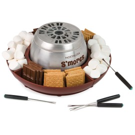 Nostalgia Tabletop Indoor Electric S'mores Maker - Smores Kit With Marshmallow Roasting Sticks and 4 Trays for Graham Crackers, Chocolate, and Marshmallows - Movie Night Supplies - Brown