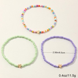TACBSP Colorful Beaded Anklets for Women Heart Ankle Bracelet Seed Beaded Elastic Anklets Stackable Layered Ankle Bracelet Summer Beach Jewelry for Women (A.)