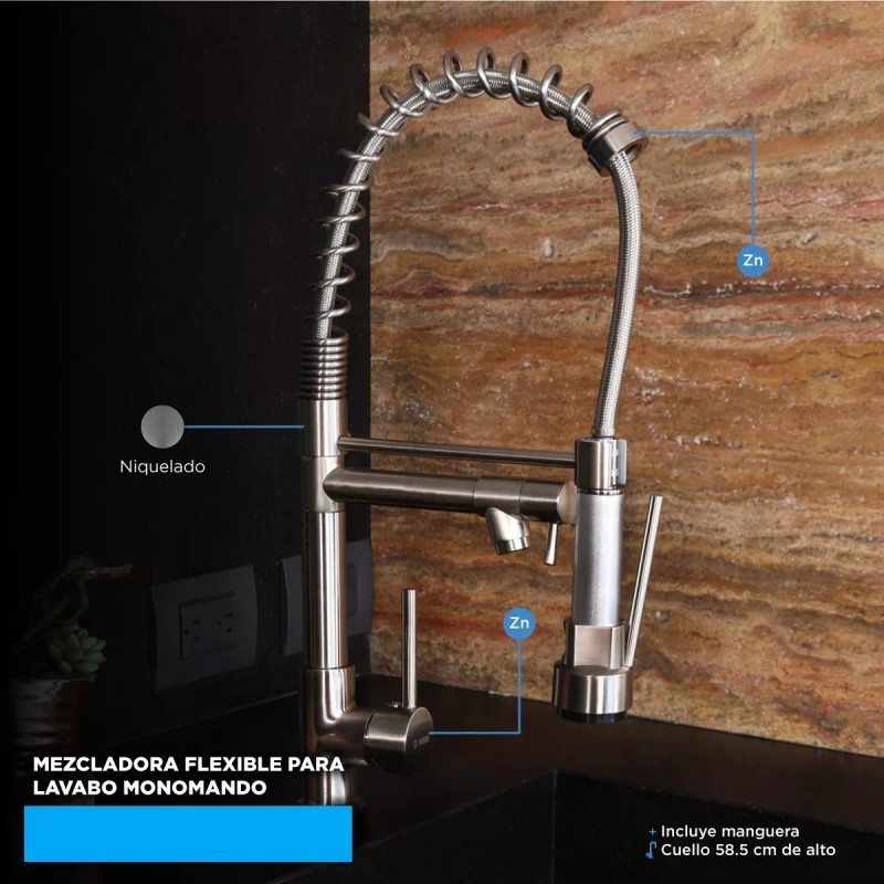Cnx Mezcladora Flexible Monomando Para Fregadero Niquelado