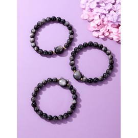 Jovivi Black Cat Crystal Bracelets for Womens,Natural Obsidian Gemstone Healing Crystal Beaded Bracelet Jewellery Cat Lovers Gifts for Women Her Ladies Anniversary Valentines Birthday
