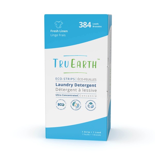 Tru Earth Hypoallergenic, Readily Biodegradable Laundry Detergent Sheets/Eco-Strips for Sensitive Skin, 384 Count (Up to 768 Loads), Fresh Linen Scent