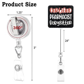 Sixrip Certified Pharmacist Babysitter Retractable Glitter Badge Reel with Alligator Clip, Funny Badge Holder Gifts for Pharmacist Nurse Healthcare Medical Worker, Pharmacist Gifts for Men Women