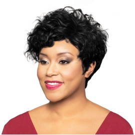 Foxy Silver Vella Wig Color 1 Black - Tapered Neck Length Wavy J-Part Lace Heat Resistant Synthetic African American Average Cap Bundle Maxwigs Hairloss Booklet