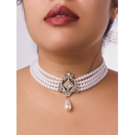 Sacina Layered Imitation-Imitation-pearl Choker Necklace, Imitation-Imitation-pearl Choker Necklaces for Women, RhineCrystal Necklace, Bridal Necklace, Costume Jewelry, Christmas Jewelry Gift for Women