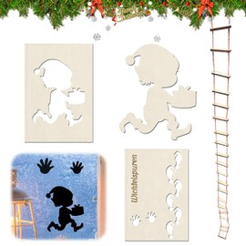 HIQE-FL Gnome Stencil: Footprints & Rope Ladder, Christmas Gnome Elf, Window & Floor for Secret Santa Prank & Decoration