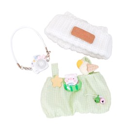 Novadex Doll Clothes for 17cm Dolls, Soft Knit Hat, Cozy Overalls, Camera, Bottle & Cute Accessories (No Doll) (Green)