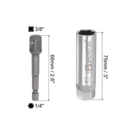 uxcell 16mm Magnetic Spark Plug Socket Set, 3/8" Drive 6 Point Thin Wall CR-V Steel with Hex Shank Power Drill Adapter