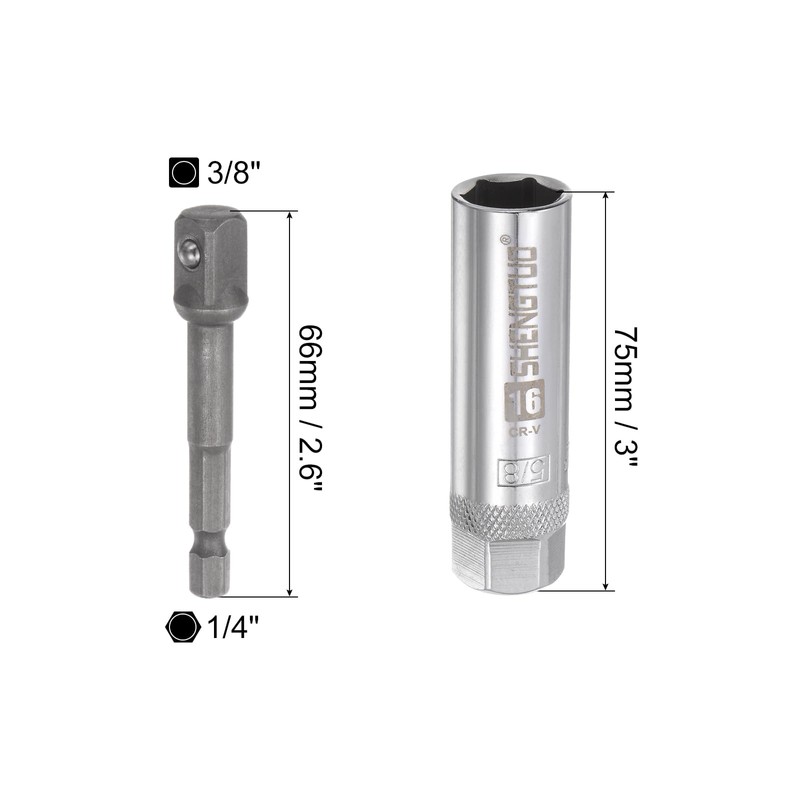 uxcell 16mm Magnetic Spark Plug Socket Set, 3/8" Drive 6