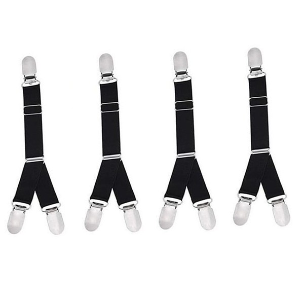 4 Pieces (2 Pairs) Metal Adjustable Elastic Garters Double Way Duckbill Buckle Non-Slip Stocking Clips Socks Attach Suspender Shirts Stay Holder Locking Clamps (Black Y Style), black