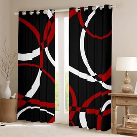 Castle Fairy Circle Geometric Window Curtains,White Black Red Swirls Curtain,Abstract Stripes Window Drapes for Kid Teens Boys Young Man,Modern Bedroom Decorative,Retro Style Curtain,38Wx45L