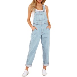 luvamia Women's Casual Adjustable Denim Bib Overalls Jeans Pants Fashion Loose Overall Jumpsuits Powder Blue Size XX-Large