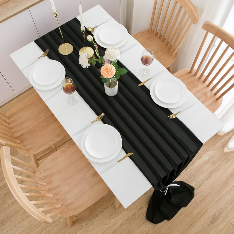 CHUQING Black Chiffon Table Runner 27x120 Inches Wedding Tablecloth Sheer
