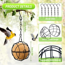 Bird Fat Ball Feeders Hanging 6 Pcs Bird Feeder Metal Fat Balls, Fat Ball Bird Feeder With 6 Hooks Suet Ball Holder, Fat Ball Feeders For Birds Finch Sparrow Robin Outdoor Garden (Black)