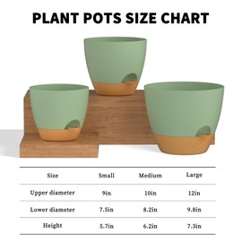 FIASON Plant Pots Self Watering Planters 12/10/9 Inch Plastic Flower Pot with Drainage Holes and Watering Lip for Indoor Outdoor Plants (3 Pack，Green)