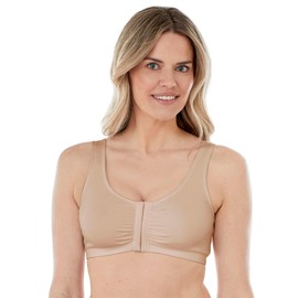 Bestform 5006014 Comfortable Unlined Wireless Cotton Stretch Sports Bra with Front Closure, White | Nude, 38