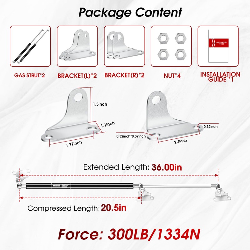 Vepagoo 36in 300lb/1334N Gas Struts for Heavy Duty with Brackets,