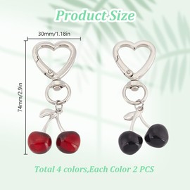 GOMAKERER 8 Stück Kirsch Schlüsselanhänger 4 Farben, Kirsch Anhänger Aus Kunstharz Süße Früchte Zum Aufhängen Mit Herz Drehverschlüssen Handtaschenanhänger Für Autotaschen Hängende Ornamente