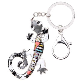 NEWEI Cute Enamel Gecko Keyring Rings Lizard Reptile Pendant for Women Girls Children Bag Charms Car Gifts, black