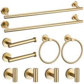Brushed Gold Towel Bar Set 10 Pieces Bathroom Hardware Accessories Set Towel Rack Set for Bathroom SUS304 Stainless Steel Toilet Paper Holder Wall Mounted, 23.6 Inch