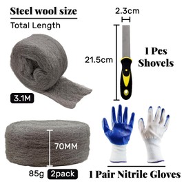 Daily Treasures 2Pack 0000 Wire Wool Mice with Work Gloves & Shovel,Steel Wool Gloves(3.1m/Roll),Steel Wool Rat Blocker,Steel Wool Fill Fabric for Hole,Wire Wool for Metal Rust Removal Polishing